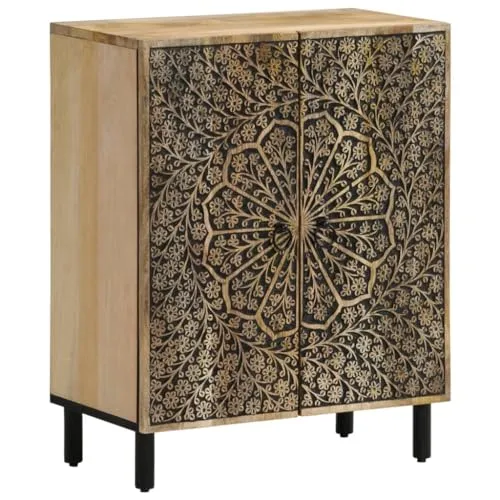 vidaXL Beistellschrank, Schrank Kommode mit viel Stauraum, Sideboard mit Eisenbeinen, Anrichte Aufbewahrungsschrank, Massivholz Mango