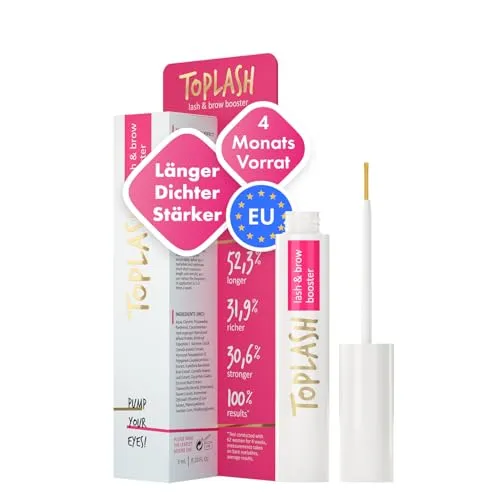 TOPLASH Wimpernwachstumsserum 3 ml - Wimpernpflege - Erleben Sie in nur 4 Wochen üppige Wimpern mit über 98% natürlichen Inhaltsstoffen. Hypoallergen und tierversuchsfrei für eine sanfte Schönheit.