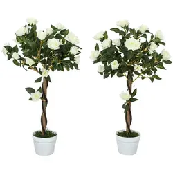 Outsunny Künstliche Rosenpflanzen 90 cm - UV-beständige Kunstpflanze im Topf - Elegante künstliche Rosenpflanze mit realistischer Optik, ideal für stimmungsvolle Dekoration in Wohnräumen und Gärten. Pflegeleicht und langlebig, für drinnen und draußen geeignet.