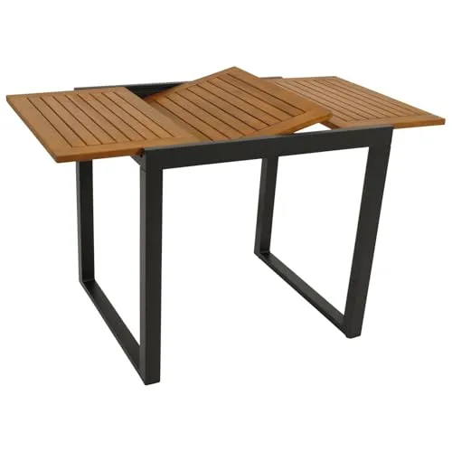 DEGAMO RIVELLO Ausziehbarer Gartentisch - Beistelltisch RIVELLO, ausziehbar von 80 auf 120 cm, modernes Aluminiumgestell in anthrazit, Tischplatte aus geöltem Akazienholz, ideal für Balkone und kleine Flächen, FSC-zertifiziert.