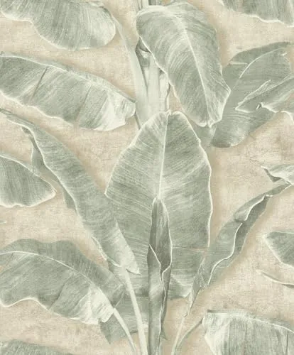 Tesa x Rasch selbstklebende Tapete Cuba Blatt grün beige 6 x 0,53 m - Tapeten, selbstklebend und einfach anzubringen – ideal für eine schnelle Raumgestaltung mit tropischem Flair.
