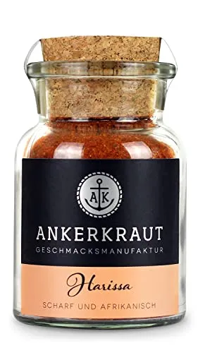 Ankerkraut Harissa, Gewürz für scharfe Gewürzpaste aus Chili, Gewürzglas, rot, 75 g im Korkenglas