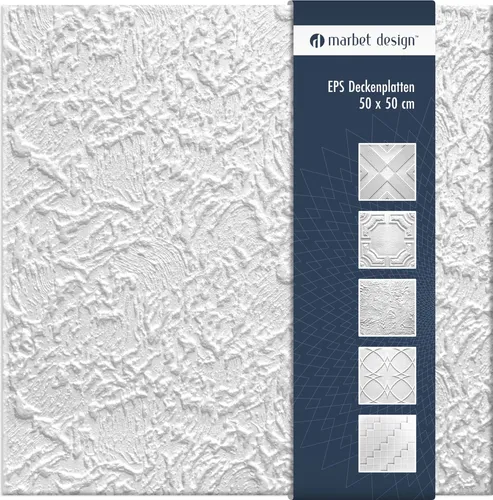 Deckenplatten aus Styropor EPS - Deckenpaneele leicht & robust im modernen Design - (2QM Sparpaket PARIS 50x50cm) Verkleidung Deckenplatten Decke weiß