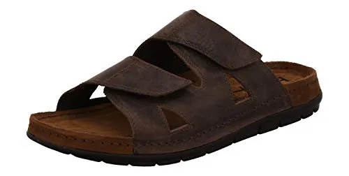 Rohde Easys N42 - Mocca Fettleder Größe 43 - Herren-Pantoletten aus hochwertigem Nappaleder mit individuell einstellbaren Klettverschlüssen und bequemen Memoryfußbett für optimalen Tragekomfort.