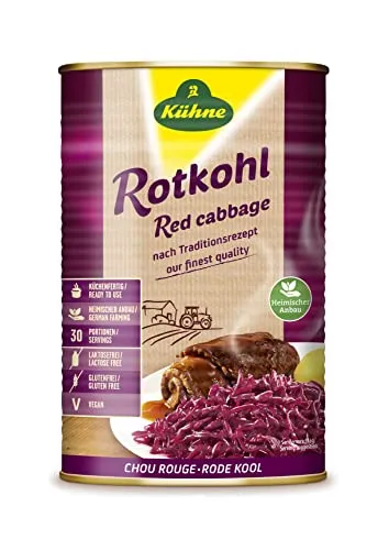 Kühne Rotkohl küchenfertig 4040g - Fertiggemüse & -kartoffeln, leckerer, aromatischer Rotkohl, sofort servierfertig und ideal für eine schnelle Beilage zu jedem Gericht.