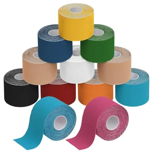 BB Sport Kinesiologie Tape Set 12 Rollen 5 cm x 5 m - Vielseitiges Tape-Set in bunten Farben, 100 % latexfrei und hautfreundlich. Inklusive E-Book mit Anwendungsbeispielen. Ideal für den täglichen Einsatz und hohen Tragekomfort.