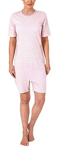 Normann Care Damen Pflegeoverall 1/2 Arm - Pflegeleicht & Bequem - Damen-Schlafanzug-Einteiler mit schräg verlaufendem Reißverschluss für einfache Pflege, aus 100% Baumwolle, trocknergeeignet und 60 Grad waschbar, Ökotex Standard 100.