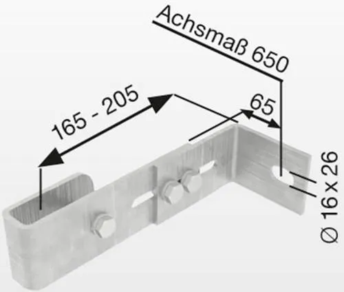 MUNK Verstellbarer Maueranker Stahl verzinkt - Leitern, mit verstellbarem Wandabstand von 165-205mm für flexible Anwendungen und optimale Stabilität.
