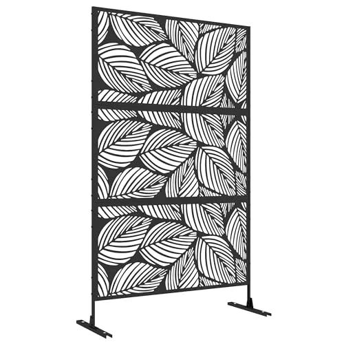Outsunny 3-teiliger Raumteiler 122 x 198 cm - Gartensichtschutz aus robustem Stahl mit dekorativem Blättermuster, ideal für stilvolle Abtrennungen im Garten oder auf der Terrasse. Stabil und windresistent, perfekt auch als Rankgitter für Pflanzen.