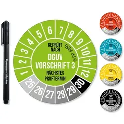 Frank Paperman Aufkleber DGUV V3 Prüfplaketten 20-30 mm Ø inkl. Folienstift, Prüfplaketten, (60tlg), Nächster Prüftermin, UV-beständig, Hohe Klebkraft grün Ø 2 cm