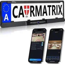 CARMATRIX D43E Rückfahrkamera – Kabelloses Rückfahrsystem mit WLAN - Praktische Einparkhilfe im Nummernschildhalter, einfach nachrüstbar und per App steuerbar für mehr Sicherheit beim Rückwärtsfahren.