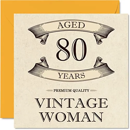 Stuff4 Geburtstagskarte zum 80. Geburtstag im Vintage-Stil für Frauen – 80 Jahre – lustige Geburtstagskarte für Mama Schwester Frau Oma Oma Tante, 145 mm x 145 mm Damen-Grußkarten zum 80. Geburtstag