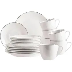 MÄSER Serie Felise Kaffeegeschirr für 6 Personen - 18-teiliges Porzellan Kaffeeservice mit elegantem schwarzen Rand, spülmaschinen- und mikrowellengeeignet – perfekt für stilvolle Kaffeepausen und besondere Anlässe.