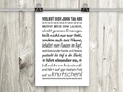 artissimo, Poster mit Spruch, Din A4, PE0115-DR, Verliebt euch jeden Tag neu.., Bild mit Spruch, Spruchbild, Wandbild, Plakat, Kunstdruck, Sprüche, Geschenk zur Hochzeit