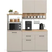 Vicco Singleküche Egbert Greige Eiche 160 cm mit ausziehbarem Tisch - Küchenzeilen mit optimalem Design, ideal für kleine Wohnungen. Die ausziehbare Tischfunktion bietet zusätzlichen Platz für Gäste oder Mahlzeiten.