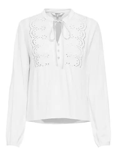 ONLY Onllennyo Ls Embroid V-Neck Top Noos WVN - Stylisches Langarm-Top mit Schluppenkragen, ideal für trendbewusste Jugendliche. Bequem und vielseitig kombinierbar für jeden Anlass.
