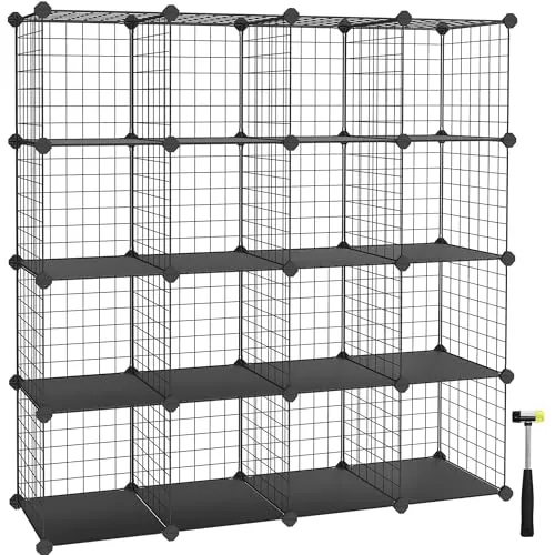 SONGMICS Regalwürfel LPI44H - Multifunktionales Steckregal - Regalsystem mit 16 Würfeln in elegantem Schwarz, ideal für Schuhe oder als dekorativer Stauraum.