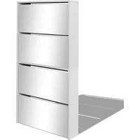 vidaXL Schuhschrank mit Spiegel und 4 Fächern - Schuhschrank in Weiß mit 4 Klappfächern, ideal zur stilvollen und übersichtlichen Aufbewahrung von 12-16 Paar Schuhen. Robustes Design für die Wandmontage, perfekt für Flur oder Eingangsbereich.