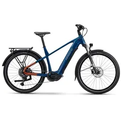 Haibike Trekking 4 E-Bike 2025 - Blue/Orange/Silver 45cm (M) - E-Bike für Alltag und Touren mit leistungsstarkem Yamaha PW-S2 Motor und 720 Wh Akku. StVZO-Ausstattung, winkelverstellbarer Vorbau und Modular Rail System für flexiblen Komfort.