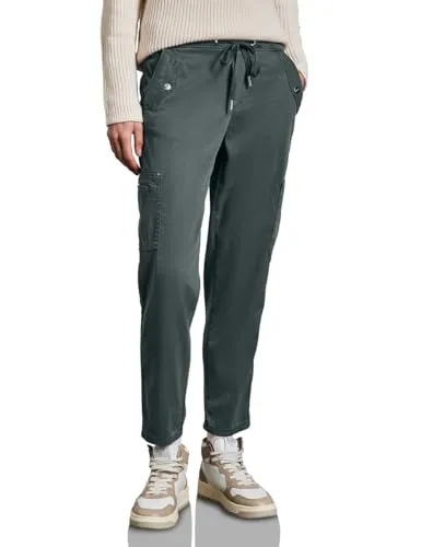 Street One Cargohose "Bonny" - Dunkelgrün, Größe 42/L28 - Damen Cargohose "Bonny" von Street One in Dunkelgrün, mit elastischem Tunnelzug für perfekten Sitz und praktischen Cargotaschen - ideal für lässige Outfits.