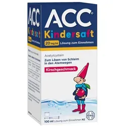 ACC Kindersaft für Kinder - Hustensaft für Kinder ab 2 Jahren mit leckerem Kirschgeschmack, ohne Alkohol und Zucker. Praktische Dosierhilfe für die richtige Menge und Unterstützung beim Abhusten von zähem Schleim.