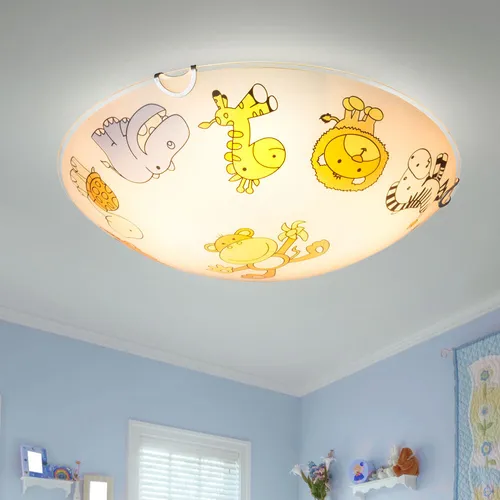 Bunte Kinderlampe Deckenleuchte Zoo Tiere - Farbenfrohe Deckenleuchte für das Kinderzimmer mit Tiermotiv. Ideal für eine gemütliche Atmosphäre und kreative Gestaltung von Spielräumen.