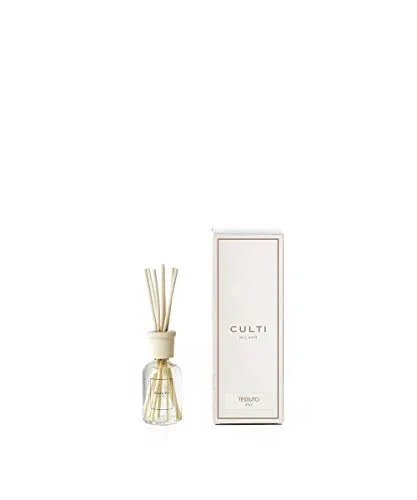 Culti Milano Raumduft Stile Tessuto 100 ml - Lufterfrischer mit blumigem Duft, ideal für Räume bis 5 m². Mattierte Glasflasche und naturbelassener Ahornholz-Aufsatz sorgen für stilvolle Dekoration.