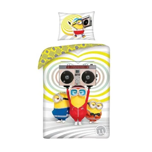 Minions Bettbezug Party Time - 140 x 200 cm aus Baumwolle - Bequemer Minions Bettbezug Party Time in 140 x 200 cm. Aus 100% Baumwolle, waschbar bei 40 Grad und trocknergeeignet. Ideal für gemütliche Nächte und eine fröhliche Kinderzimmergestaltung.