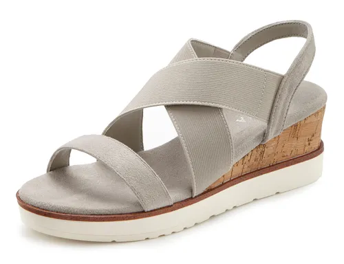 Sandalette LASCANA "Sommerschuh" Damen, Gr. 40, grau - Wanderschuhe mit veganem Keilabsatz und elastischen Riemen für optimalen Tragekomfort. Ideal für warme Tage und lässige Outfits.