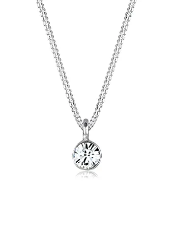 Elli Kette mit Anhänger Solitär Rund Kristall 925 Silber - Elegante Kette aus 925er Sterling Silber mit handgefertigtem Glaskristall-Anhänger. Perfekt für jeden Anlass und ein glänzendes Highlight in Ihrer Schmuckkollektion.