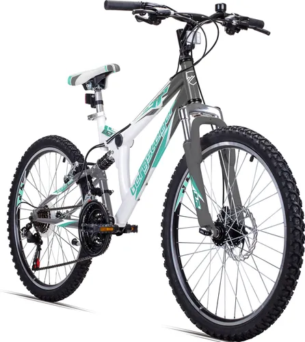 Bergsteiger Mountainbike Montreal 20 - 24 Zoll Kinderfahrrad - Full Suspension Kinderfahrrad für 6-13 Jahre mit 18 Gängen und robustem Design, ideal für Abenteuer und Ausflüge im Freien.