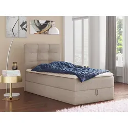 Boxspringbett Best Mini - Einzelbett mit Bettkasten und Matratzentopper (90 x 200 cm, Beige) - Stylisches Polsterbett mit integriertem Bettkasten für zusätzlichen Stauraum. Die hochwertige Bonell-Matratze und der hochelastische Matratzentopper bieten optimalen Schlafkomfort.