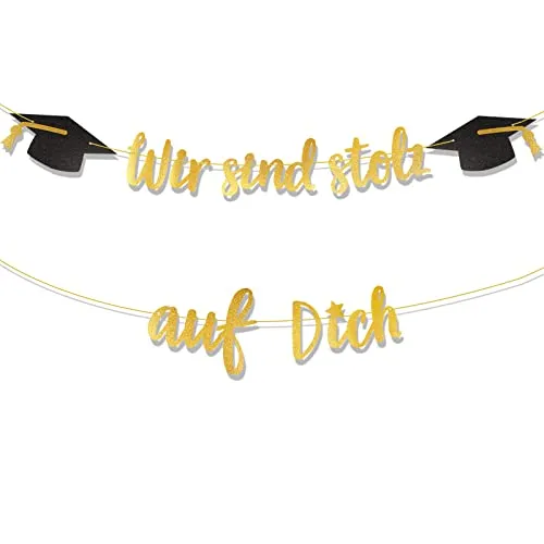 COLOFALLA Abschluss Deko Wir sind stolz auf Dich Girlande Banner Glitzer Abitur Abi 2025 Bachelor Gratulation Bestandene Prüfung Abschlussfeier Party Deko (Gold)