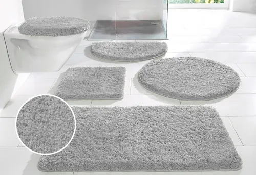 my home Badematte Sanremo, Badvorleger, Badezimmer Teppich, sehr weich, Höhe 30 mm, rutschhemmend beschichtet, fußbodenheizungsgeeignet, schnell trocknend, Polyester, rechteckig, 3-tlg. Hänge-WC Set, Badteppich, unifarben, rechteckig, rund & als 3-tlg. Set erhältlich, grau