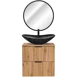 Lomadox Badmöbel-Set ADELAIDE-56 mit LED Spiegel - Praktisches Badmöbel-Set mit 60 cm Waschtisch und braunem Keramik Waschbecken. Ideal für moderne Badezimmer, inklusive Selbstmontage und Platz für individuelle Armaturen.