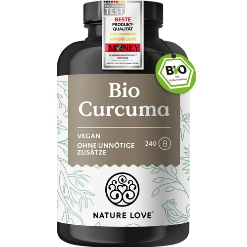NATURE LOVE Bio Curcuma - 240 Kapseln - mit Curcumin aus Kurkuma und Piperin