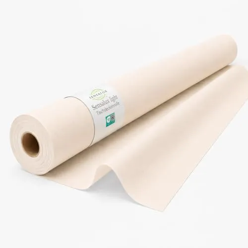 Sensalux Light Tischdeckenrolle Creme - 25m lang, Oeko-TEX® 100 - Party Tischdeckenrolle aus stoffähnlichem Vlies, ideal für jede Feier. Made in Germany, allergie-neutral und reißfest, mit Lotuseffekt für leichten Schutz und Farb-Brillanz.