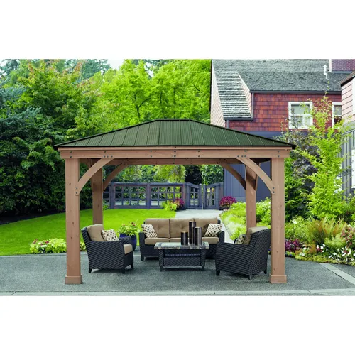 Westmann Holz Pavillon Devon 366 cm x 427 cm - Stabil & Vielseitig - Gartenlauben & Holz-Pavillons: Robuster Pavillon aus 100% FSC-zertifiziertem Cedar-Holz mit Aluminium-Dach, ideal für entspannte Stunden im Freien und einfachen Aufbau.