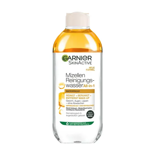 Garnier Mizellen Reinigungwasser All-in-One Waterproof, 400 ml - Effektives Mizellenwasser für die sanfte Entfernung von Make-up und Unreinheiten, auch wasserfest. Ideal für alle Hauttypen.