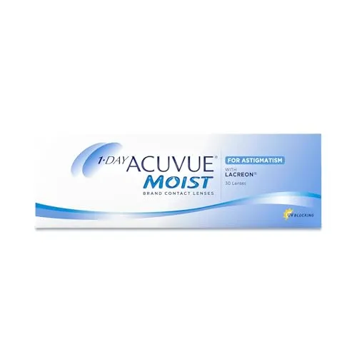Johnson & Johnson 1-Day Acuvue Moist für Astigmatismus - 30er Packung - Kontaktlinsen mit Lidschlag-Stabilisations-Design für klare Sicht und hohen Tragekomfort – ideal für aktive Menschen.