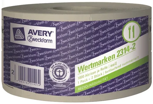 Avery Zweckform 2x Bon-Rolle Weiß 2000x Wert-Marken Wert-Marke Bon Marken Bons