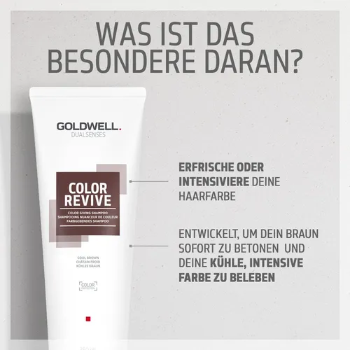 Goldwell Dualsenses Color Revive Farbgebendes Shampoo Kühles Braun 250 ml - Farbgebendes Shampoo für kühle Brauntöne, ideal für alle Haartypen. Intensiviert die Haarfarbe und sorgt für strahlenden Glanz. Einfach anzuwenden und perfekt für die Pflege zwischen Friseurbesuchen.