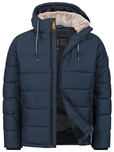 Indicode Herren INHebero Winterjacke mit Kapuze - Navy, 3XL - Kuschelige Winterjacke mit wärmender Wattierung und praktischen Reißverschlusstaschen. Perfekt für kalte Tage, stylisch und bequem im Regular Fit.