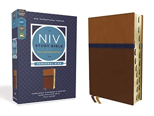 NIV Study Bible, Fully Revised Edition (Study Deeply. Believe Wholeheartedly.), Personal Size, Leathersoft, Brown/Blue, Red Letter, Thumb Indexed, ... Red Letter, Thumb Indexed, Comfort Print