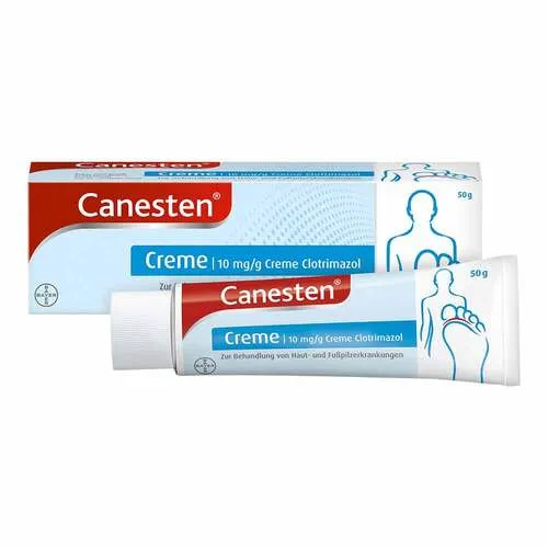 Canesten 50 G - Arzneimittel zur Behandlung von Pilzerkrankungen, enthält den Wirkstoff Clotrimazol, der effektiv gegen verschiedene Haut- und Schleimhautinfektionen wirkt.