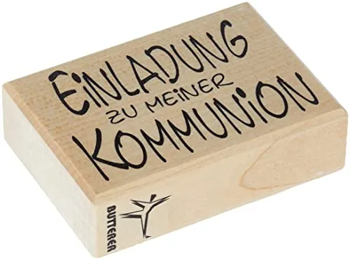 Rayher Stempel Holz „Einladung zur Kommunion“, 5 x 7 cm, Holzstempel Kommunion, zum Gestalten von Karten, Umschlägen, Geschenken, Textstempel, Butterer Stempel, 28837000