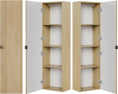 Lomadox Hochschrank OLIVA-56 Eiche Dekor mit Softclose - Moderner Hochschrank für das Badezimmer mit 40 cm Breite in stilvollem Eiche-Dekor. Verstellbare Böden bieten flexiblen Stauraum, während die Softclose-Funktion für leises Schließen sorgt. Ideal für Ordnung und Design!