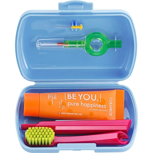 CURAPROX BE YOU Travel Set - Blau - Praktisches Reise-Zahnbürsten-Set mit der hochwertigen CS 5460 Zahnbürste, Zahnpasta und Interdentalbürsten für optimale Mundpflege unterwegs.