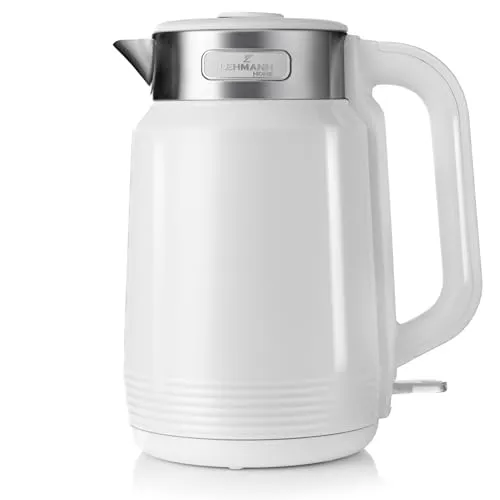 LEHMANN Elektrischer Wasserkocher Edelstahl 2L, 2200W - Wasserkocher für Großfamilien mit 2L Fassungsvermögen und 2200W Leistung für schnelles Aufkochen. Doppelwand-Design für Sicherheit und Wärmeisolierung.