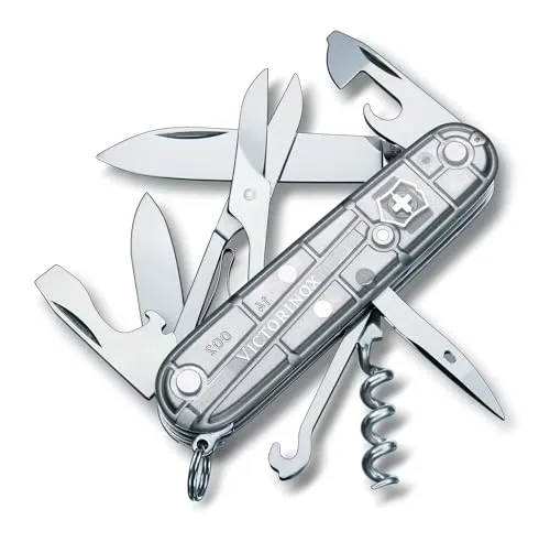 Victorinox Schweizer Taschenmesser, Climber, Multitool, Swiss Army Knife, 14 Funktionen, Klinge, Korkenzieher, Silber Transp.